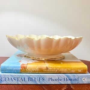 Vintage Lenox Ivory Pedestal Bowl with Gold Trim | Scalloped Mid-Century Serving